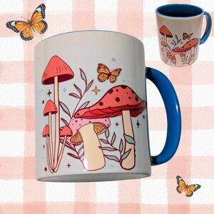 Hand-Decorated Cottagecore Mushroom & Butterflies Fairycore Coquette Fall Mug